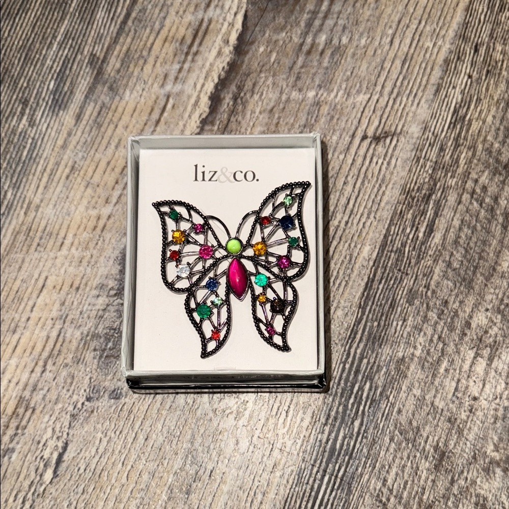 Liz & Co. Jewel-Toned Butterfly Brooch
